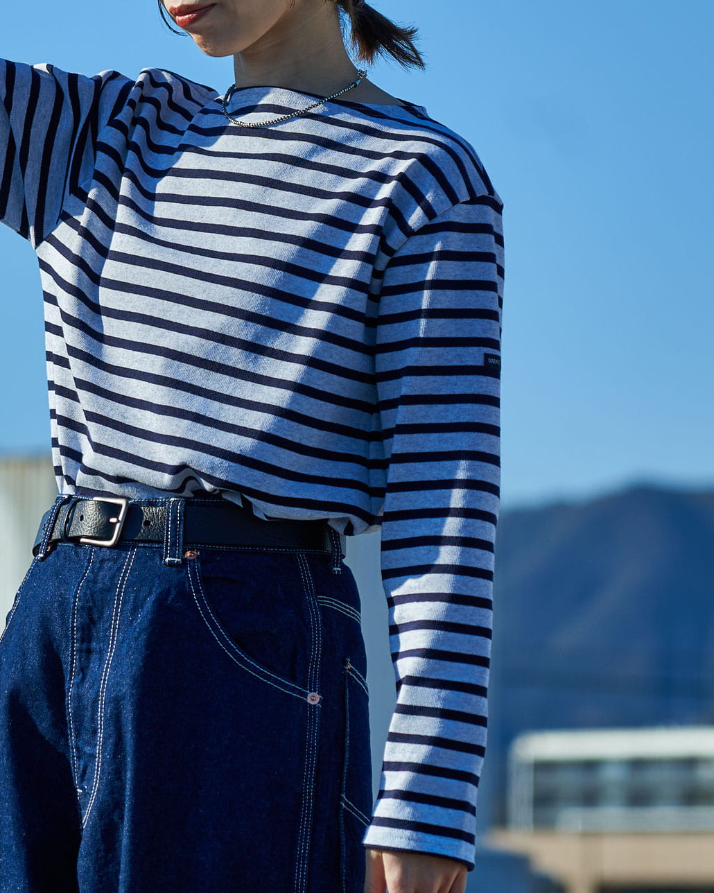 ST.JAMES [セントジェームス] 別注 バスクボーダーロングスリーブTシャツ [OUESSANT-JF]のレディースコーディネート写真です。