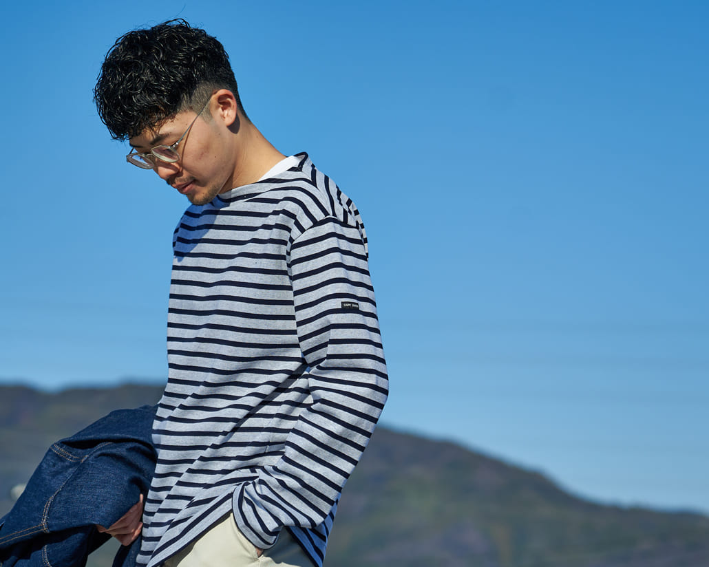 ST.JAMES [セントジェームス] 別注 バスクボーダーロングスリーブTシャツ [OUESSANT-JF]のメンズコーディネート写真です。