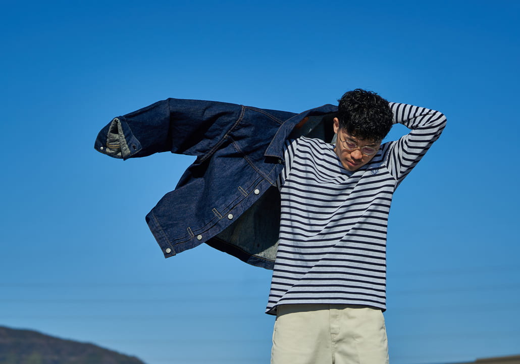 ST.JAMES [セントジェームス] 別注 バスクボーダーロングスリーブTシャツ [OUESSANT-JF]のメンズコーディネート写真です。