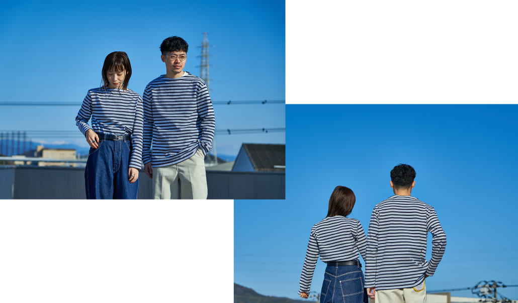 ST.JAMES [セントジェームス] 別注 バスクボーダーロングスリーブTシャツ [OUESSANT-JF]のコーディネート写真です。