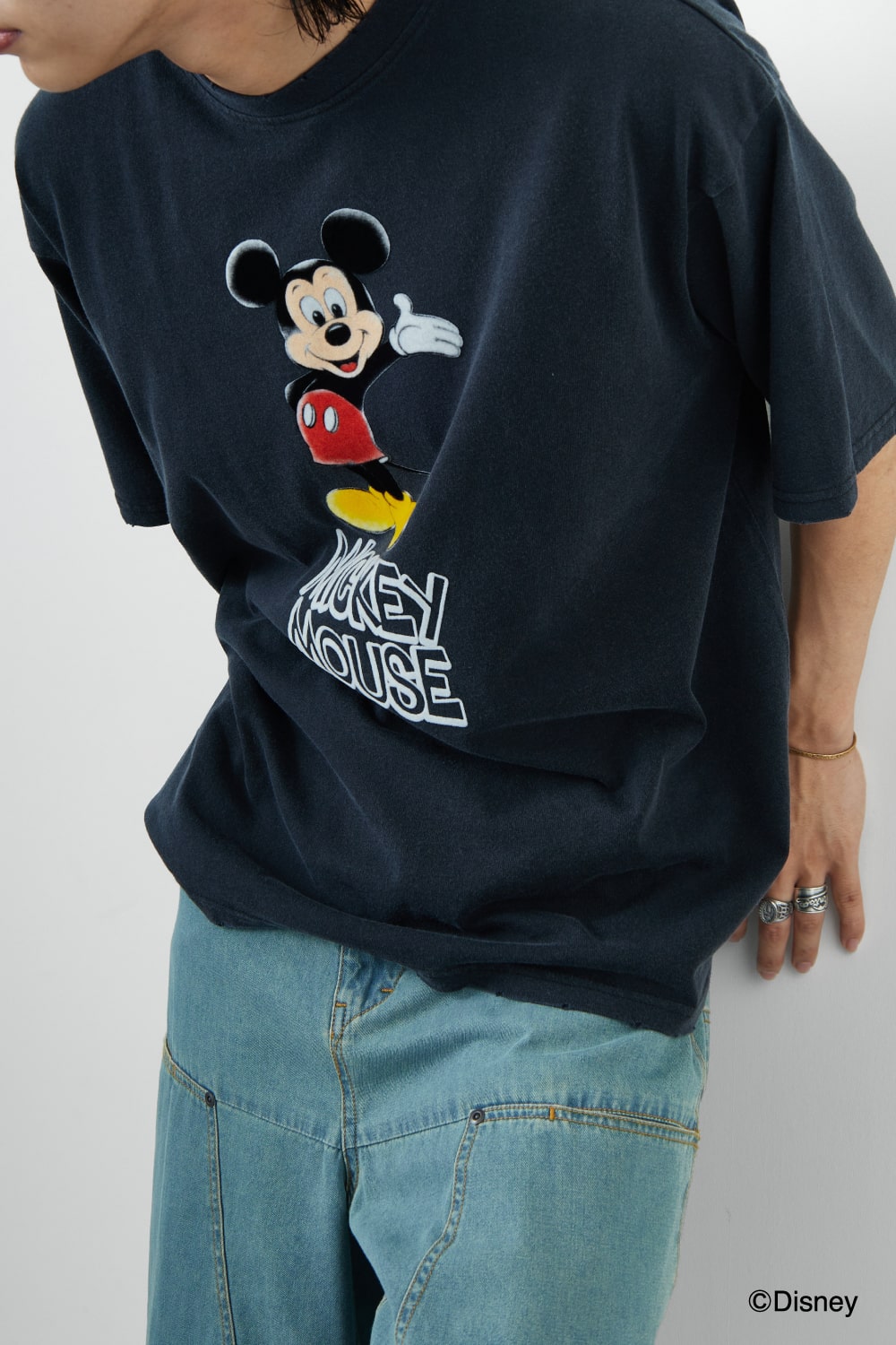 Jeans Factory Clothes [ジーンズファクトリークローズ] MICKEY MOUSE / ダメージキャラクターTシャツ [JFC-252-048]