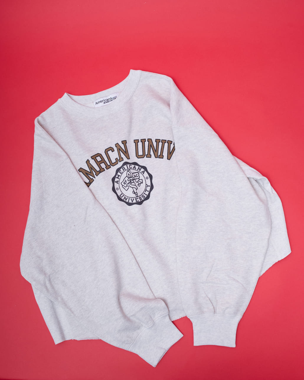 Americana × JEANS FACTORY [アメリカーナ × ジーンズファクトリー] 別注 カレッジプリント カットオフスウェット [BRF-736A-1-JF]