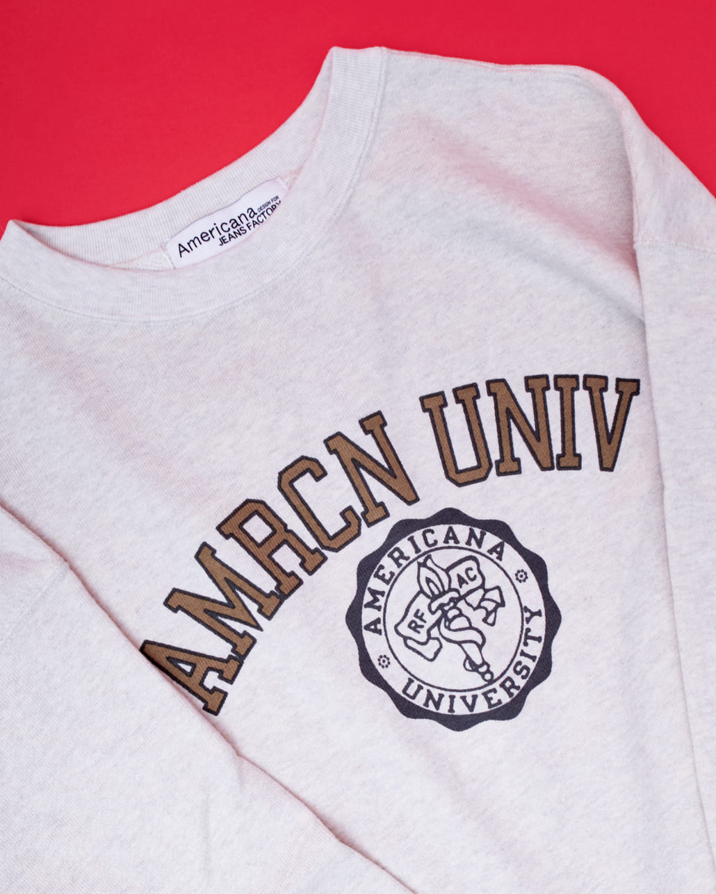 Americana × JEANS FACTORY [アメリカーナ × ジーンズファクトリー] 別注 カレッジプリント カットオフスウェット [BRF-736A-1-JF]