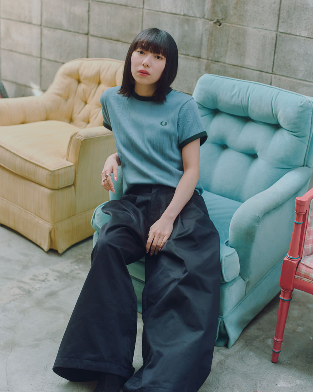 FRED PERRY [フレッドペリー] 別注 ランダムリブ ワンポイントロゴ刺繍リンガーTシャツ [FPW-26S-032JF]のコーディネートです。