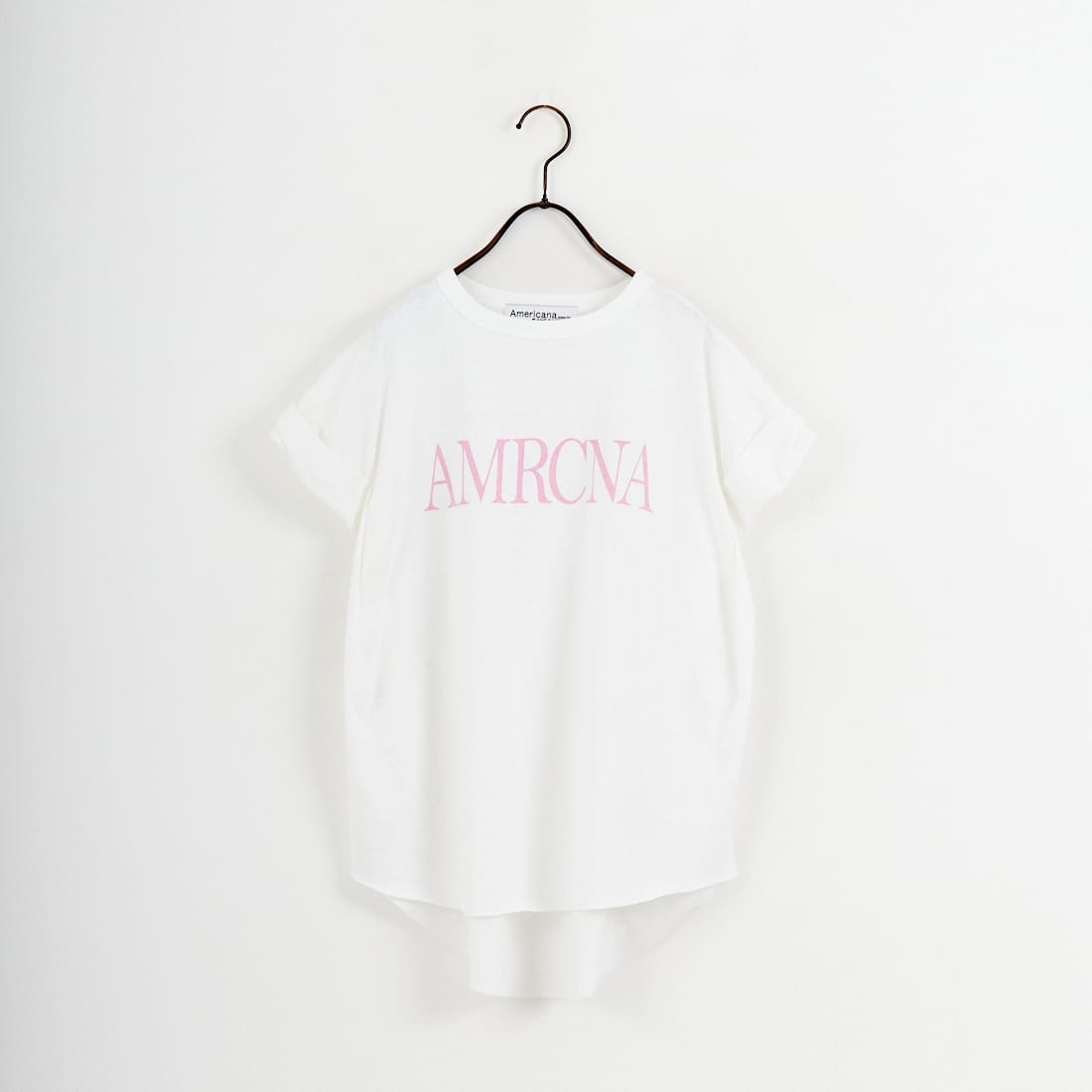 Americana × JEANS FACTORY [アメリカーナ × ジーンズファクトリー] 別注 AMRCNA ラウンドヘム ロゴプリントTシャツ [ASO-M-852-2-JF]