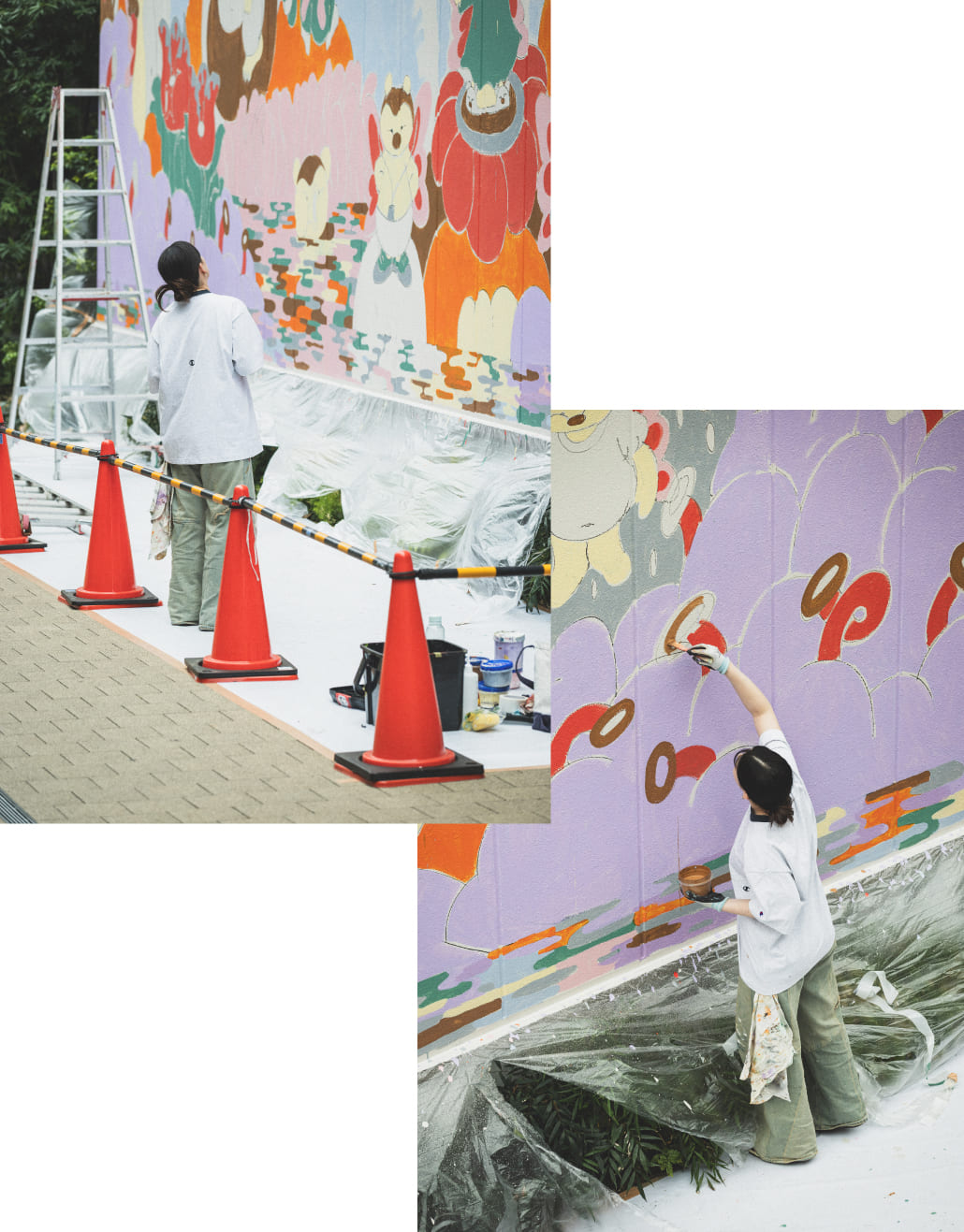 Champion [チャンピオン] 別注 スリーアイコン ロゴ刺繍ポケットTシャツ [C8-D334-JF]の着用画像です。