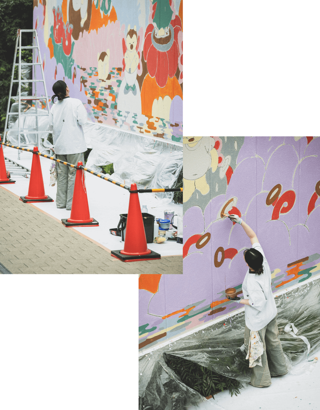 Champion [チャンピオン] 別注 スリーアイコン ロゴ刺繍ポケットTシャツ [C8-D334-JF]の着用画像です。