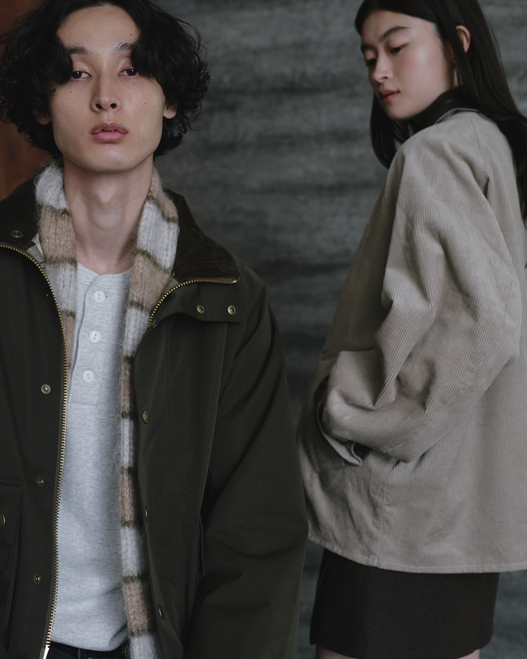 Barbour 別注 BEDALE/ビデイル スタンドカラーショートジャケット [262MCAS248-JF]と別注 TRANSPORT/トランスポート コーデュロイジャケット [262MCAS247-JF]のコーディネートです。