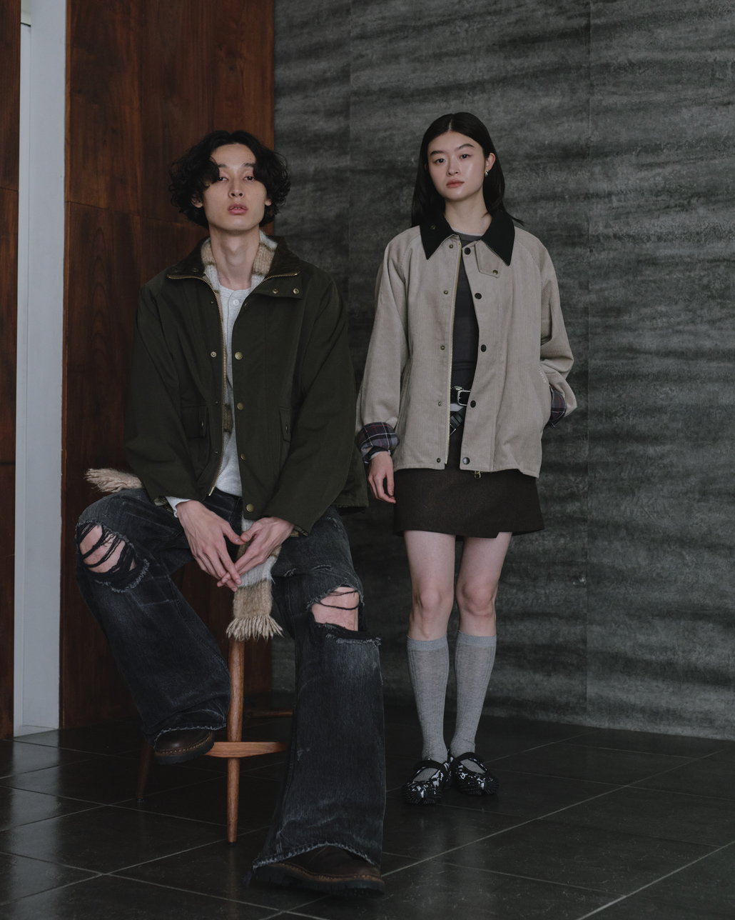 Barbour 別注 BEDALE/ビデイル スタンドカラーショートジャケット [262MCAS248-JF]と別注 TRANSPORT/トランスポート コーデュロイジャケット [262MCAS247-JF]のコーディネートです。