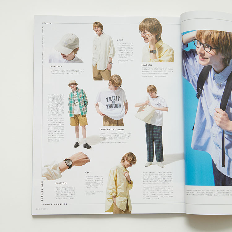 2023年5月25日発売の雑誌men's FUDGE [メンズ・ファッジ]に掲載されたJeans Factory Clothes [ジーンズファクトリークローズ] ビッグ ボタンダウンシャツ [JFC-231-040]着用ページです。