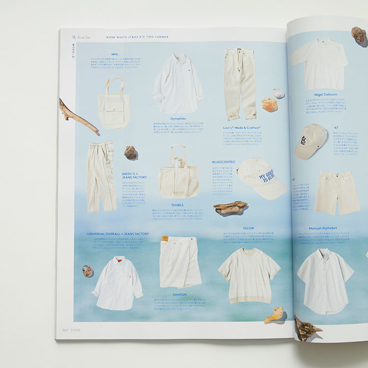 2023年5月25日発売の雑誌men's FUDGE [メンズ・ファッジ]に掲載されたSMITH'S [スミス] 別注 配色ステッチ イージーペインターパンツ [3175-1251-JF]着用ページです。