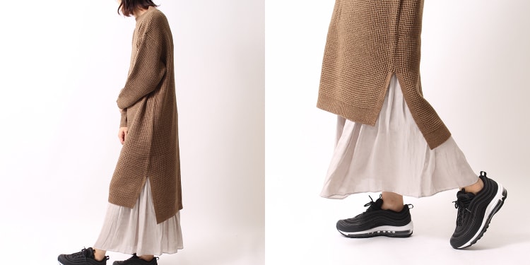 ニットワンピースレイヤードコーディネート