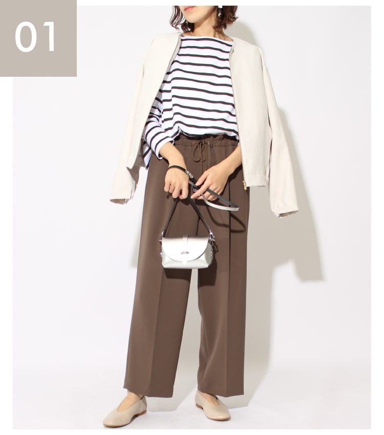 MICA&DEAL マイカアンドディール 2020春夏新作、ボーダーのカットソーにパンツとブルゾンを合わせたコーディネートです。