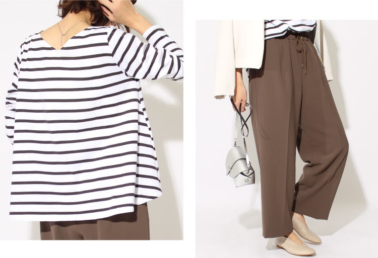 MICA&DEAL マイカアンドディール 2020春夏新作、ボーダーのカットソーにパンツとブルゾンを合わせたコーディネートです。