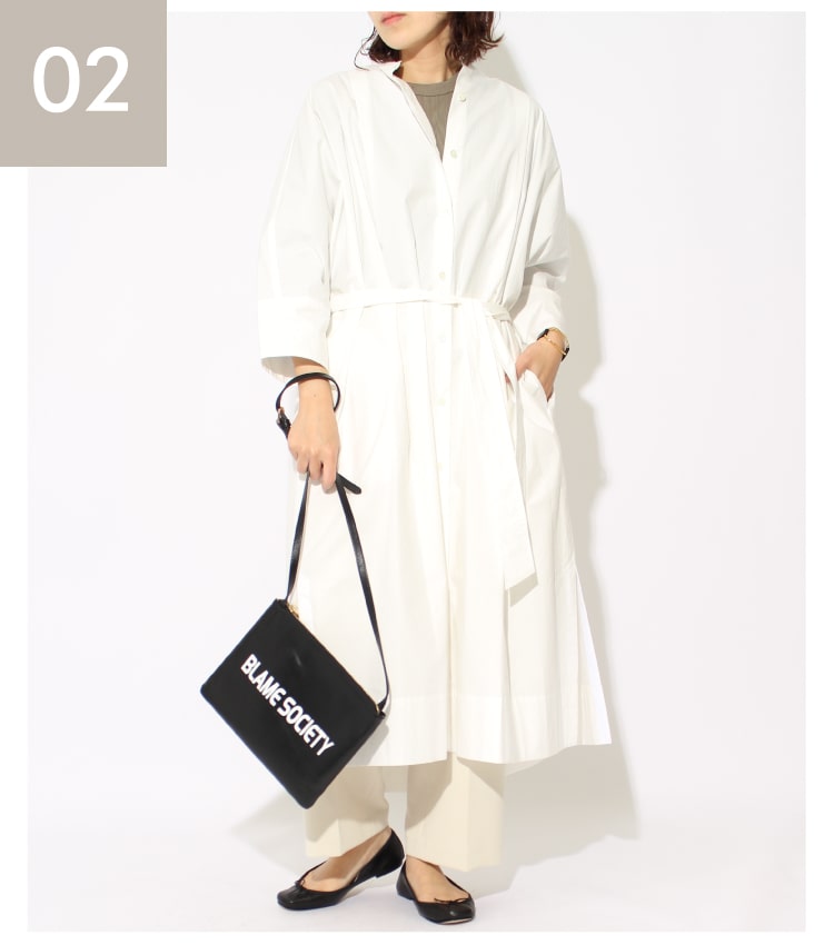 MICA&DEAL マイカアンドディール 2020春夏新作、白のワンピースにパンツをレイヤードしたコーディネートです。