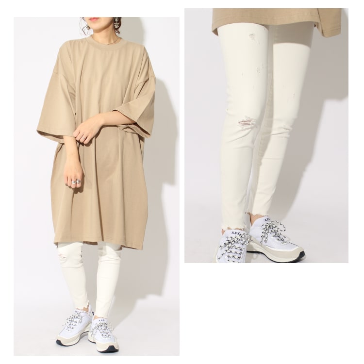 ビッグションスキニーホワイトデニムコーデ