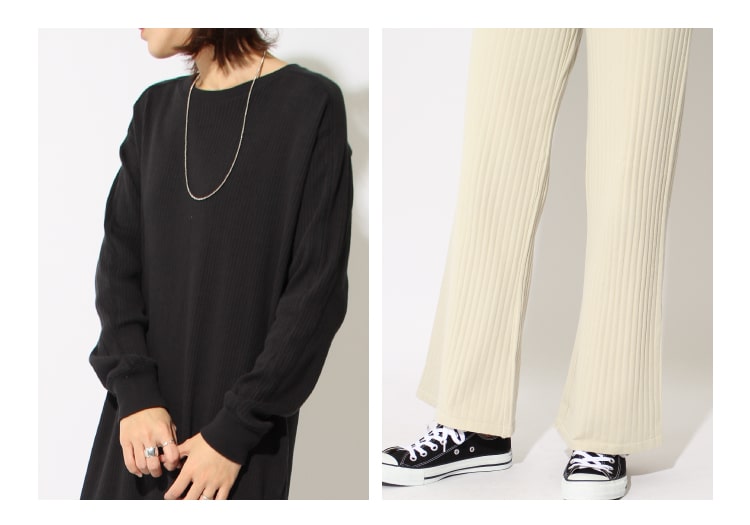 リブワンピースのワンマイルスタイル