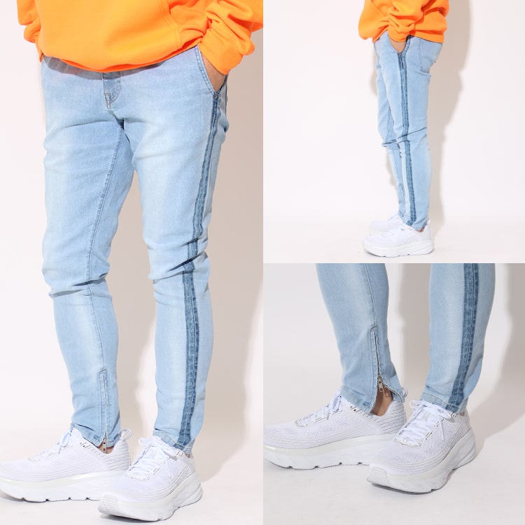 スウェット・シャツ・アウター！2020春カテゴリー別コーディネート&即戦力アイテムのハローカリフのラインデニムパンツの写真です。