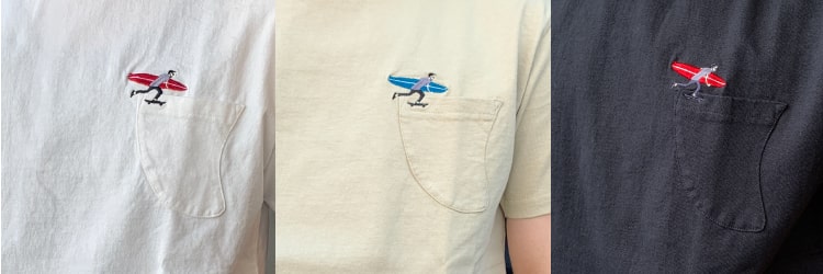 The Endless Summer エンドレスサマーの別注 刺繍ポケットTシャツのカラーサンプルです。