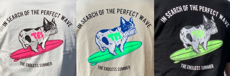 The Endless Summer エンドレスサマーの別注 BUHIバックプリントTシャツのカラーサンプルです。