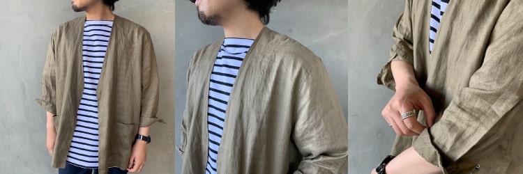 涼しくて快適な「リネン素材」で夏支度！おしゃれと着心地を両立した着こなし提案のスリックのボタンレスリネンカーディガンです。