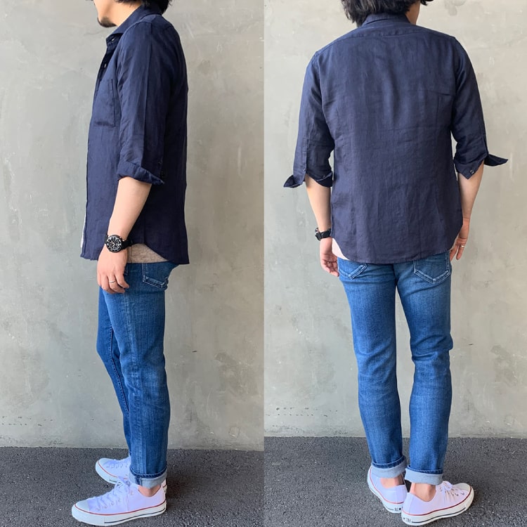 涼しくて快適な「リネン素材」で夏支度！おしゃれと着心地を両立した着こなし提案の大人な雰囲気の定番リネンシャツコーディネートです。