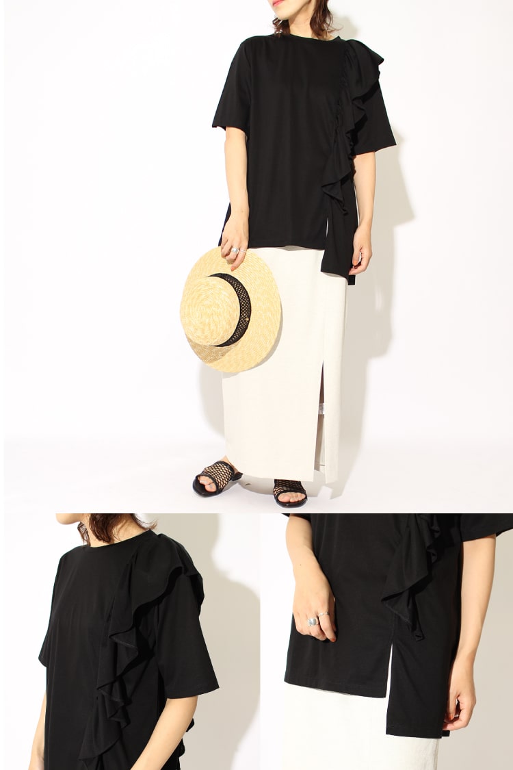 USINE(ユジーヌ)のデザインTシャツ・大人カジュアルな甘めカットソーです。