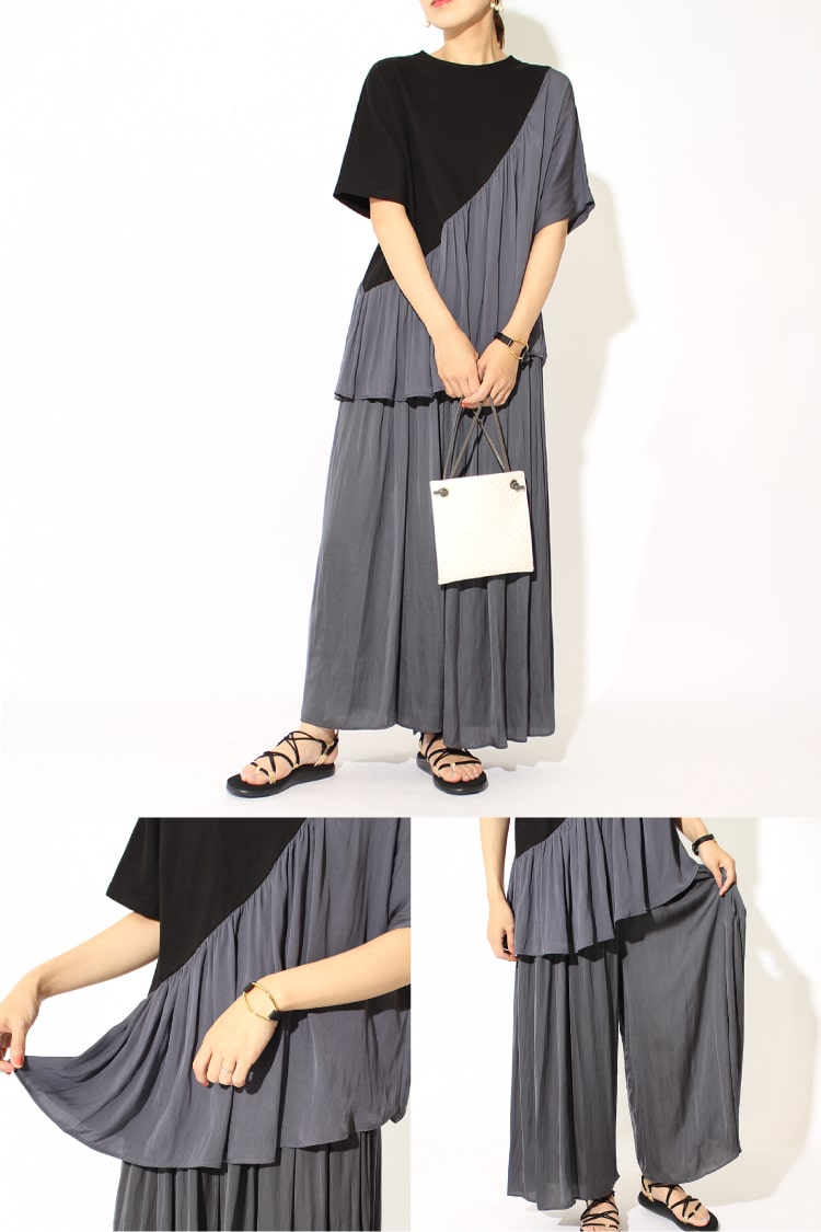 USINE(ユジーヌ)のドレープ感が美しいセットアップスタイルです。