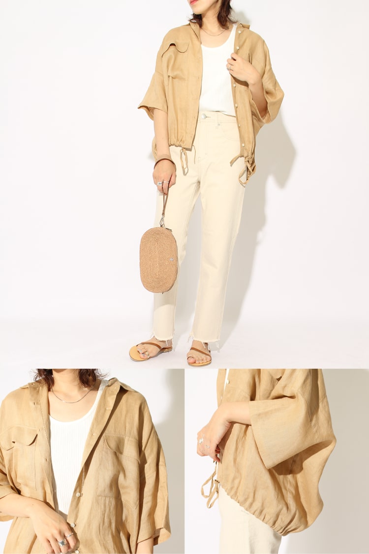 USINE(ユジーヌ)のサマーシャツ・オーバーサイズで旬なデザインのリネンシャツです。