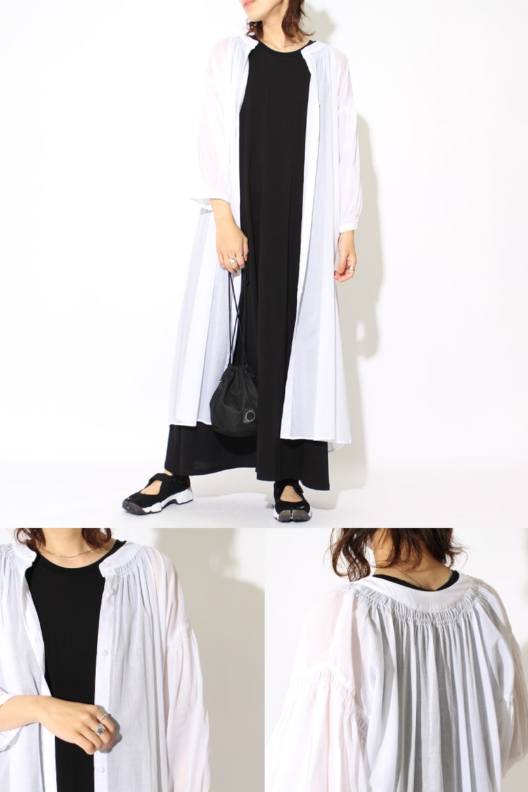 USINE(ユジーヌ)のサマーシャツ・透け感が軽くエアリーで可愛いシャツワンピースです。