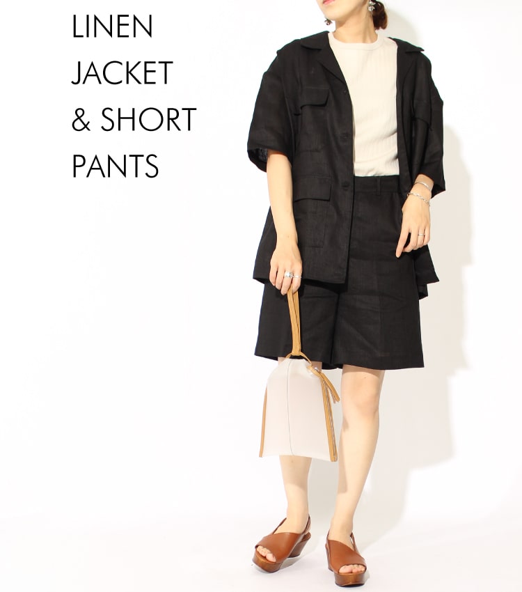 夏らしい大人カジュアルなセットアップスタイルのコーディネートです。