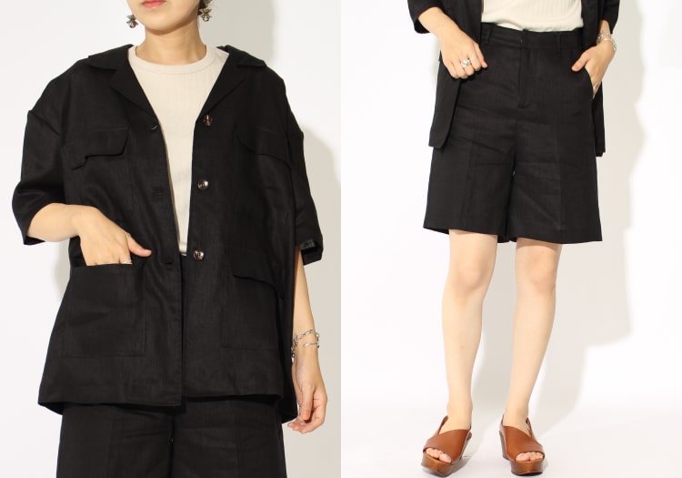 夏らしい大人カジュアルなセットアップスタイルのコーディネートです。