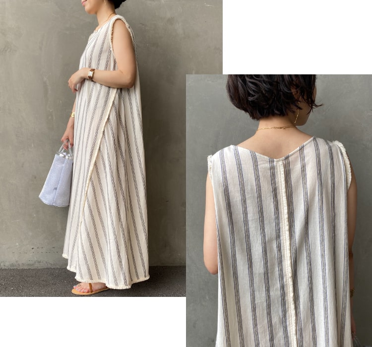 ヘルシーな肌見せが叶うノースリーブワンピースのディティール写真です。