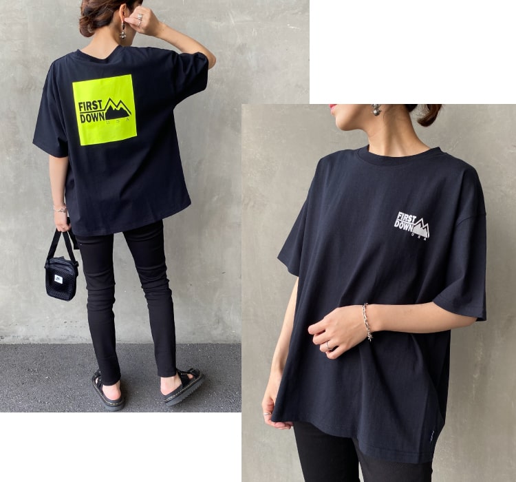 この夏一枚は持っておきたいバックプリントTシャツのファーストダウンのTシャツです。