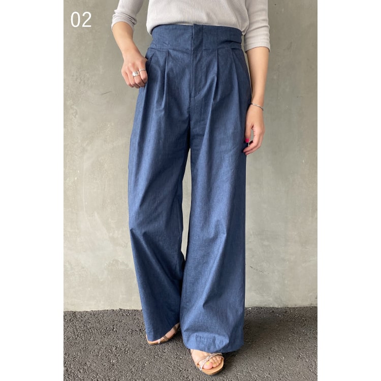 リネン混＆ストレッチ素材で、清涼感抜群のジーンズファクトリークローズのバックラッシュリネンワイドパンツです。