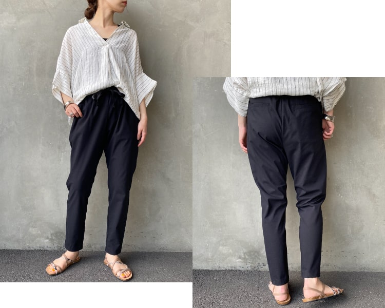 ジーンズファクトリークローズのバックラッシュリネンイージーパンツのコーディネートです。