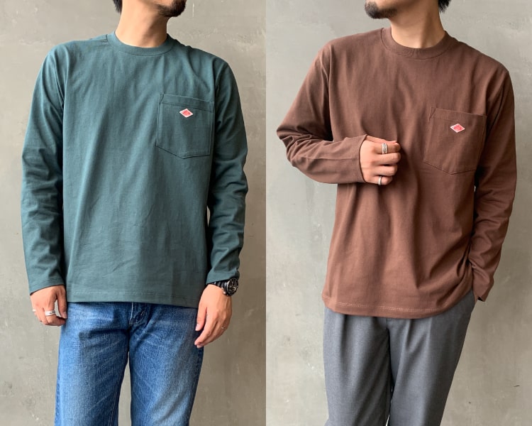 2020秋冬DANTON(ダントン)新作コットン長袖ポケットTシャツのメンズの写真です。