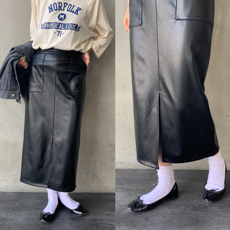 Jeans Factory Clothes [ジーンズファクトリークローズ] フェイクレザータイトスカートの着用写真です。