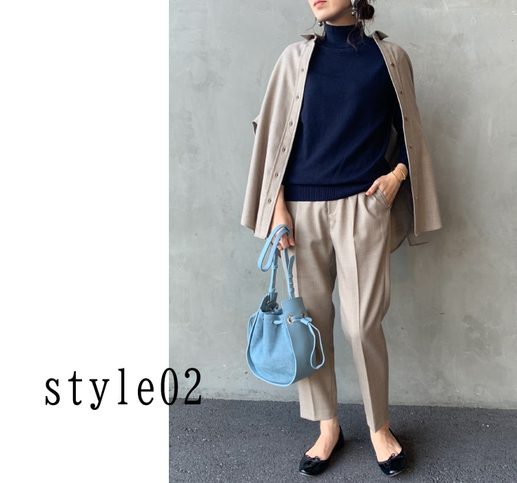 marmors [マルモア] ウールシャツとテーパードパンツのセットアップコーディネートです。