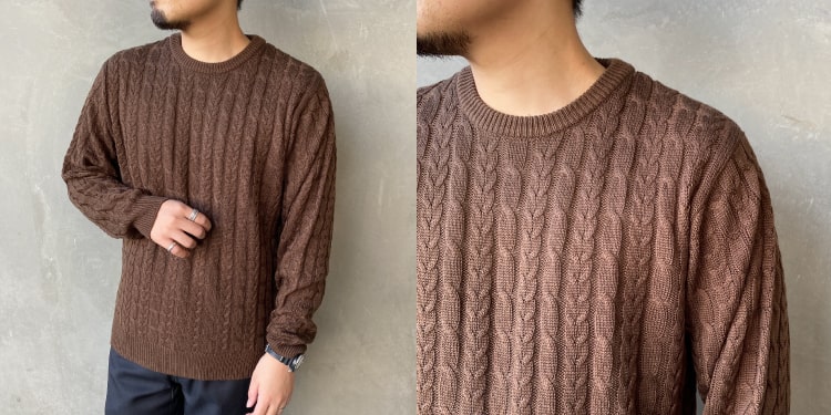 33Degreesのケーブル切替クルーネックニットです。