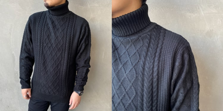 33Degreesのアラン柄タートルネックです。