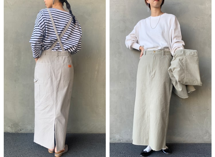 UNIVERSAL OVERALL 別注 ヘリンボーンサスぺ付きペインタースカートです。