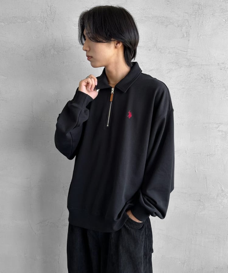 U.S.POLO ASSN. [ユーエスポロアッスン] 別注 ワンポイントロゴ刺繍 ハーフジップポロスウェット [PLM43103IN-JF]