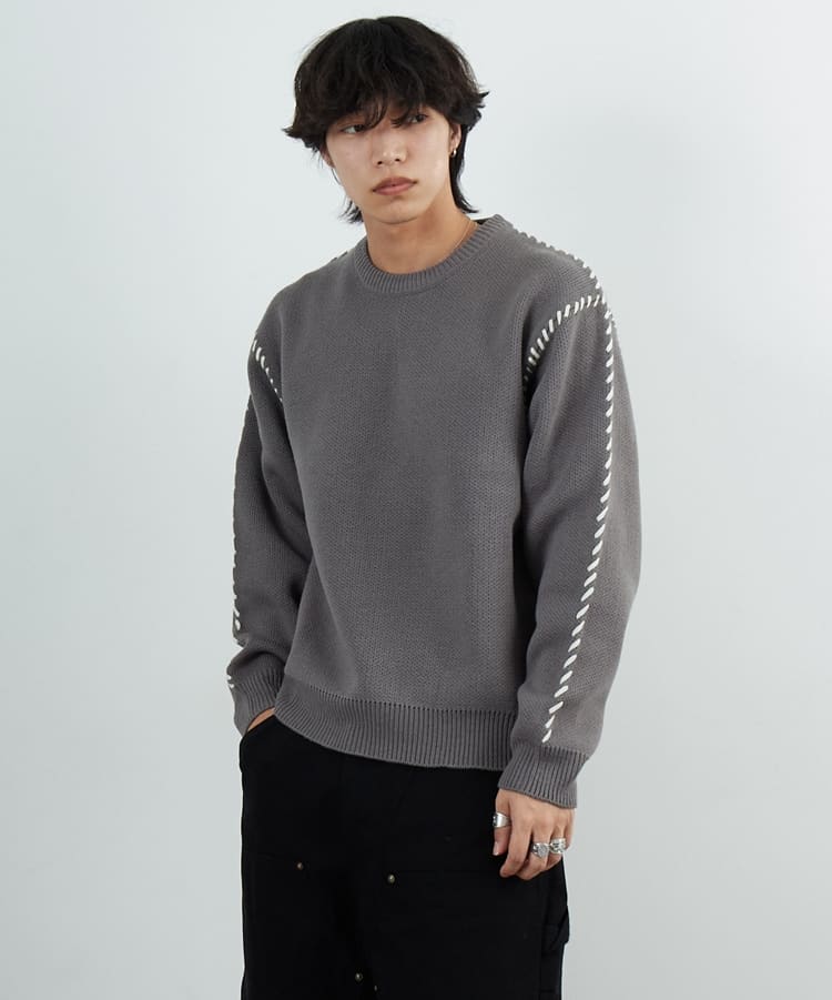 33Degrees [サーティスリーディグリーズ] ハンドステッチクルーネックニット [ND-25755014]