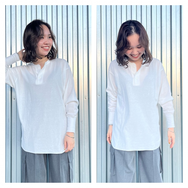 Health knit [ヘルスニット] 別注 ヘンリーネック ワッフルボーダーカットソー [HR2302L005IN-JF] ¥5,940