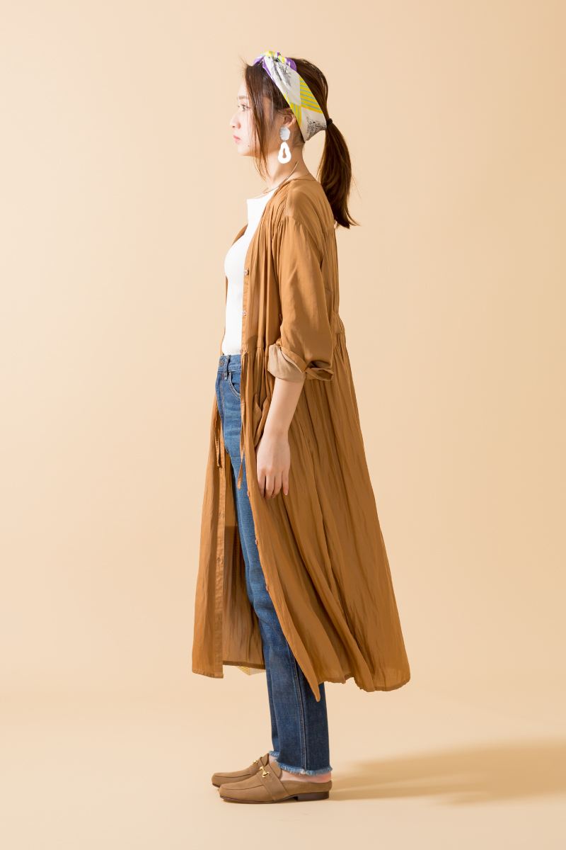 リラックス,レトロ,ワンピース,スカーフ,カゴバッグ,コーデ,カジュアル,2019春夏,JEANS FACTORY,ジーンズファクトリー,通販,セレクトショップ,スタイリング