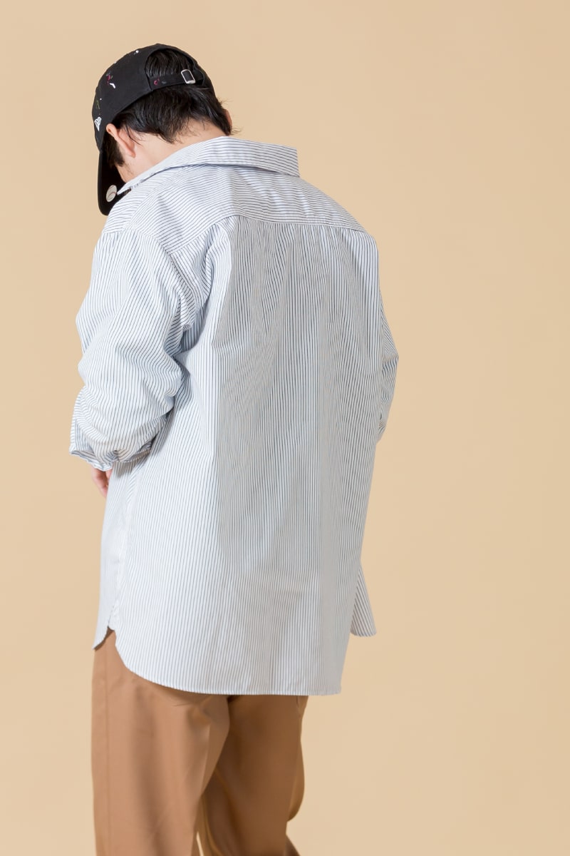 20SS リラックスワークのユニバーサルオーバーオールのジーンズファクトリー別注ビッグシャツです。
